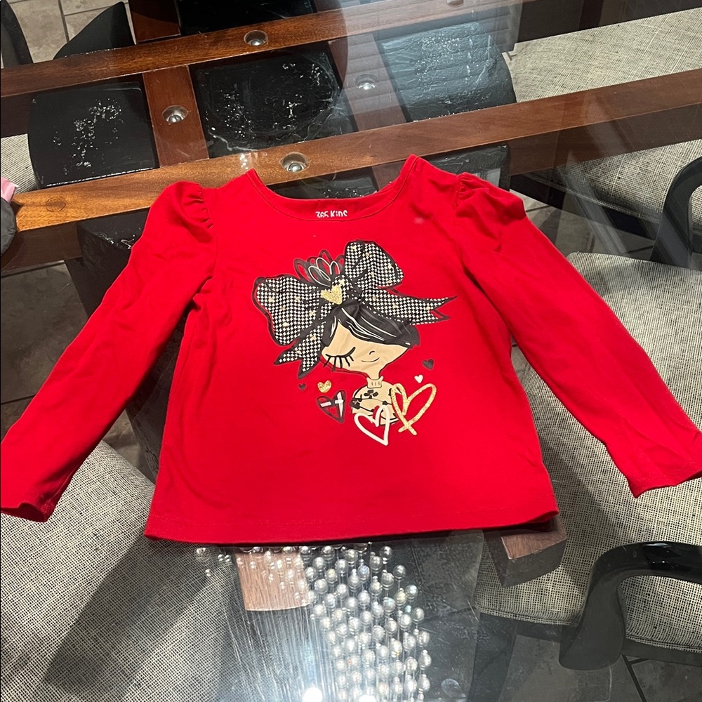 DKNY Red Long Sleeve Kids Shirt with Graphic Bow